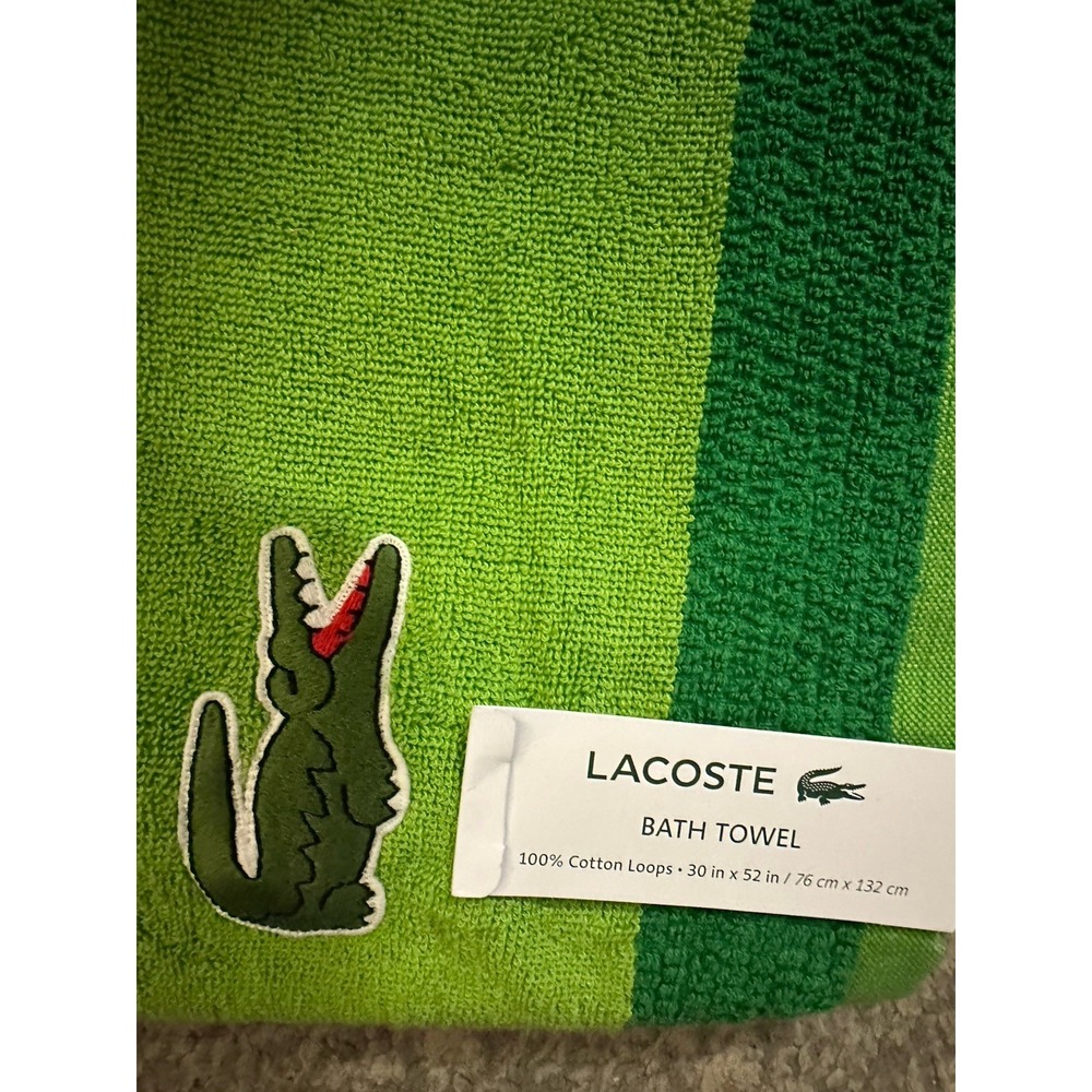 Lacoste Green Bath Towel 100% Cotton 30" x 52" Big Crocodile Logo NWT